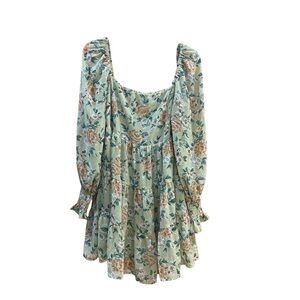 Lush floral green long sleeve dress with smocked back and sleeves